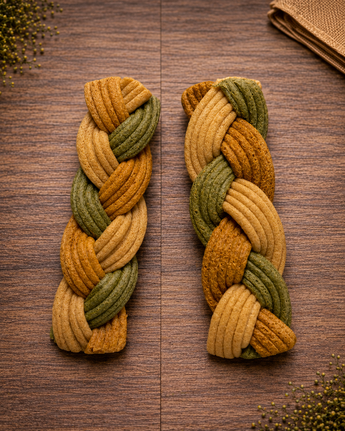 Peanut Butter, Carrot & Spinach Braid.