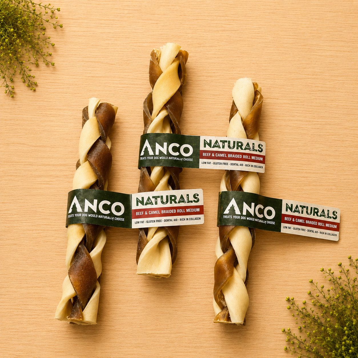 Anco Naturals Beef and Camel Braided Roll Medium