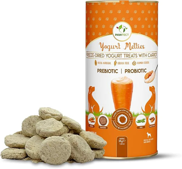 Pawfect Nature's Meltie's Freeze Dried yoghurt with Carrot, Flaxseed, Pea & Sweet Potato. 38g