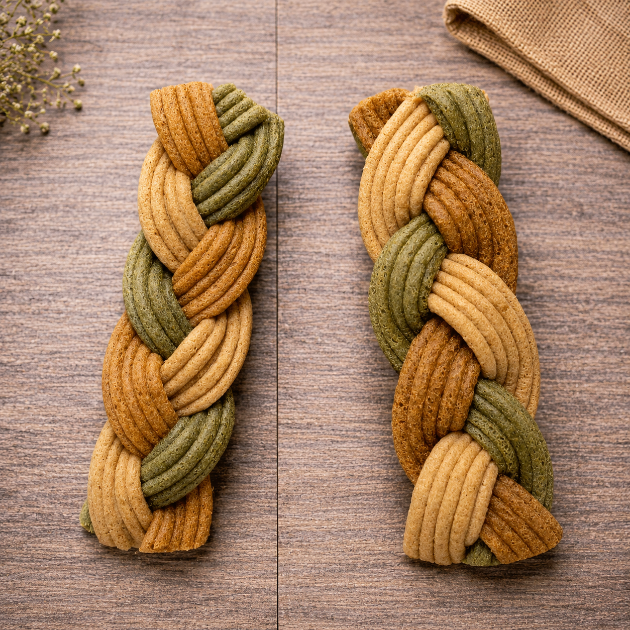 Peanut Butter, Carrot & Spinach Braid.