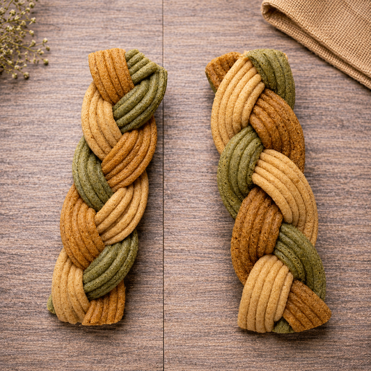 Peanut Butter, Carrot & Spinach Braid.